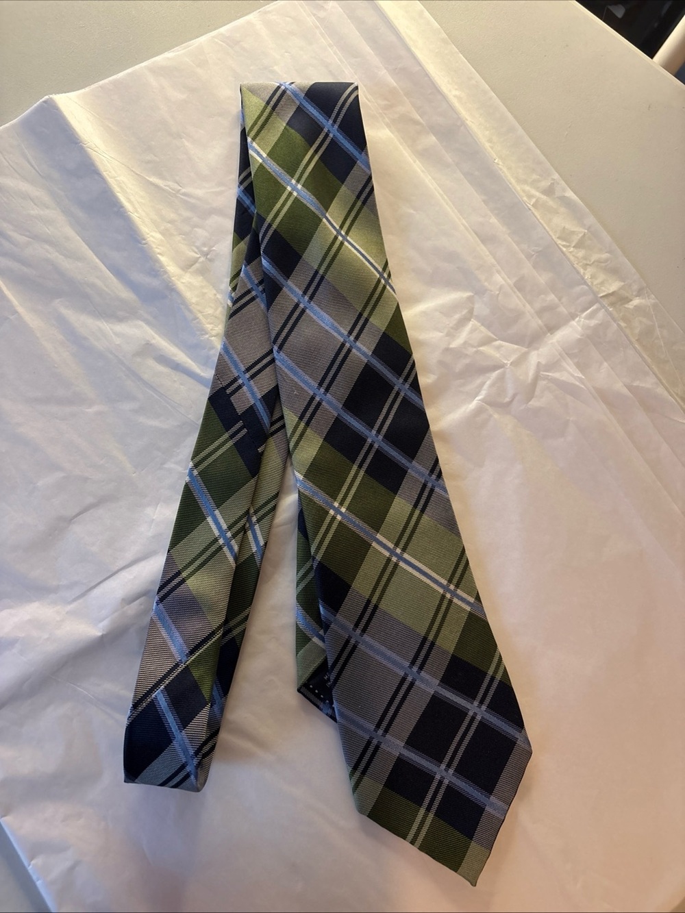Nautica  100 silk Green and Navy Plaid Men's Tie
